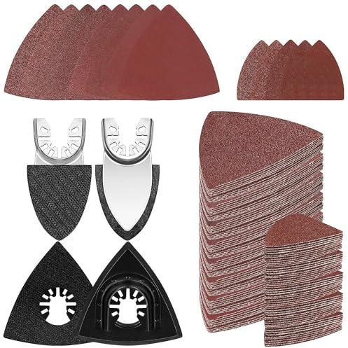 154 Stück Schleifpapier Dreieckschleifer, Dreieckschleifer Schleifpapier für Multischleifer Schleifpapier Set inklusive 60/80/120/180/240er Körnung, mit 4 Pad Holder für die meisten Modelle