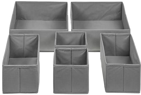 Casa Perla - Organizer Cassetti In Tessuto, 6 Pezzi, Organizer Cassetti Armadio In Varie Misure, Grigio