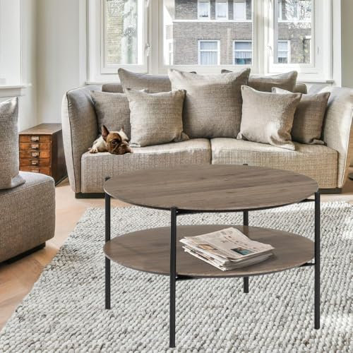 LEBENSwohnART Moderner Couchtisch PINA 63x38cm Taupe Ablage Pinien-Optik schwarzes Metallgestell Sofatisch