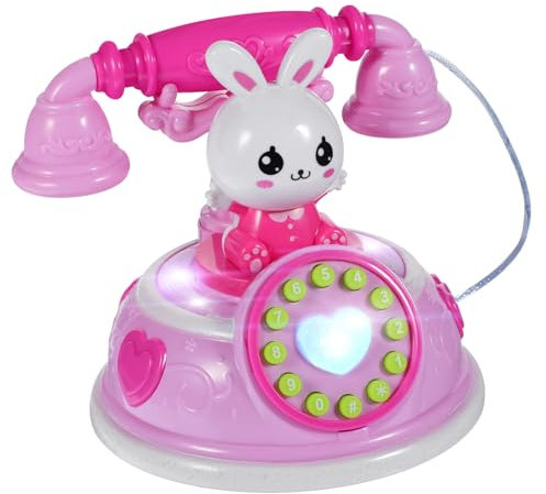 ERINGOGO Telefono Rotante Giocattolo per Bambini 3 Anni, Telefono Finto a Forma di Coniglio, per Gioco di Ruolo, Design Retro per Sviluppo Cognitivo e Coordinazione (Rosa)