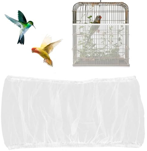 JEYORZY 1 pcs Cubierta Jaula de Pájaros, Cubierta de Malla de Nylon, Cubiertas Ajustables de Jaula de Pájaros, Rejilla Jaula para Loros, Cordón Ajustable de Gran Tamaño Funda Jaula Pajaro