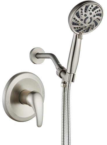 gotonovo Einhandbrause Wasserhahn Set Duschset mit Ventil Duschkopf und Griff Set Duschverkleidung Kit mit 5 Modi ABS Handbrause Armaturen Duschventil und Verkleidungsset Gebürstetes Nickel