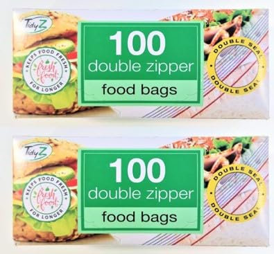 200 Double Zipper Plastic Zip Seal Food & Freezer Large Storage Bags Ultimate Strength Resealable, x2 100 Storage Bags each (Total 200 Double Zipper Bags)