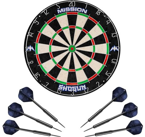 Mission Darts Shogun Dart Board Set | Endurance Round Wire Sisal Dartboard Set Including 2 sets of Steel Tip Darts