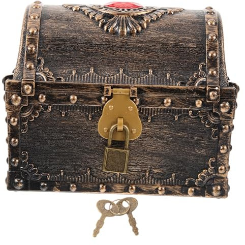 IWOWHERO Box With Lock Treasure Chest Trunk Toys Chest with Lock Pirate Treasure Chest Favors Velvet Pirate Treasure Map Pool Birthday Decoration for Boy Small Treasure Chest Plastic