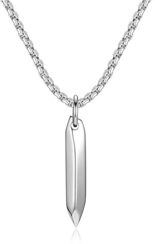 PiercingJak Herren Halskette Edelstahl Sechseckig Bar Stab Anhänger mit Box Kette Silber Punk Schmuck Geburtstag Geschenke für Männer, Nagel Stil