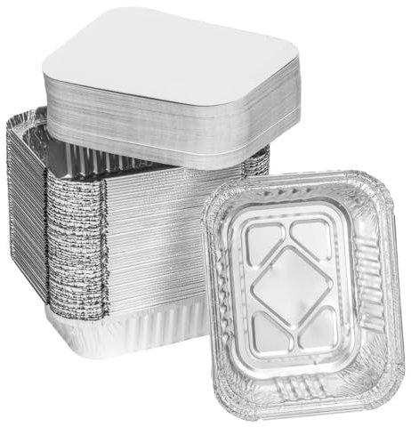 grupo Munditol - Pack de 100 bandejas de aluminio desechables con tapa para transportar alimentos, congelar, cocinar - Ideal para Servir Comida en Fiestas (470 ml)