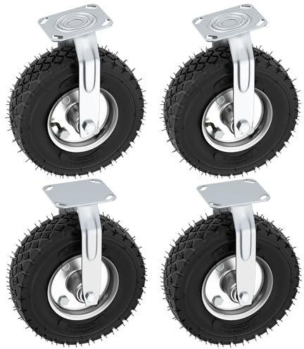 VELPAX Castor Wheels Pneumatic Wheel Pneumatic Sack Truck Tyres of 4,10 Replacement Wheels For Hand Trolley Cart,Garden Carts,Utility Wagons,Heavy Duty Rubber