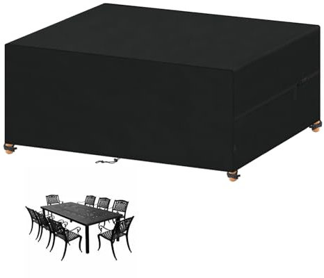 VANSHEIM Funda para Muebles de Jardín Impermeable Funda Mesa Jardin 420D Oxford Tela Anti UV Funda para Muebles de Jardin Exterior Cubierta Mesa y Sillas Jardin 250x140x100cm