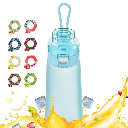 Air Gourde Up 500ML, Bouteille Air Gourde Up Gourde Sport Paille avec 8 Stochastique Pods de Gout Gourde Aromatisée Air Gourde Up Tritan Water Bottle Fitness (Bleu Givré)