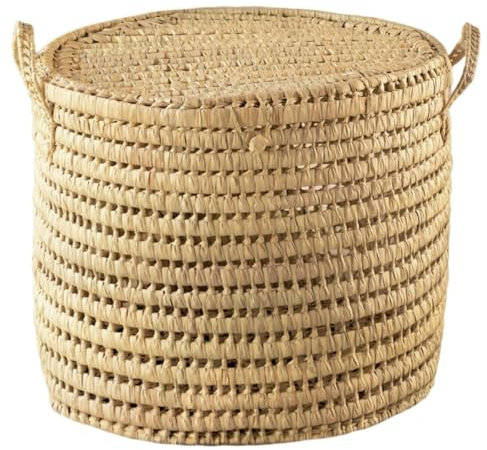 HOME MAISON - Malle Ronde Feuille de Palmier Osier Naturel 50x50x40 cm