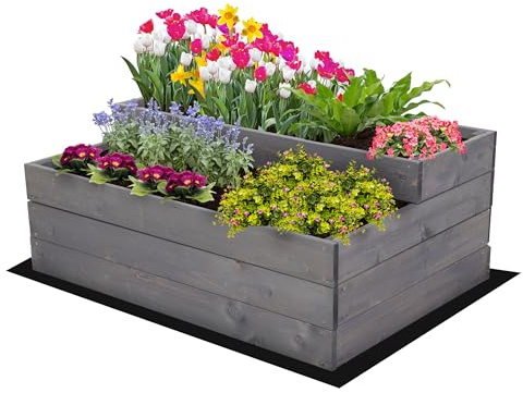 MODO24 Hochbeet Holz, 2-stufiger, Blumenkasten 36x90x63 cm, Grau | Komplettes Anzuchtset inkl. Schrauben, Dekoratives Gemüsebeet, Kräuterbeet & Blumenkasten für Garten und Terrasse