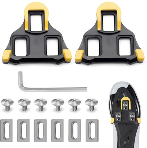 Fahrrad Schuhplattenset, Cleats für Fahrradschuhe,Rennrad Pedalplatten/Cleats,6 Grad Float Rennrad Pedaladapter, Kompatibel mit Shimano SPD SL Cleats, für Rennräder und Indoor-Bikes, Gelb