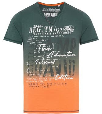 Camp David Herren T-Shirt Dip Dye im Vintage Look Evergreen/Sunstone, L