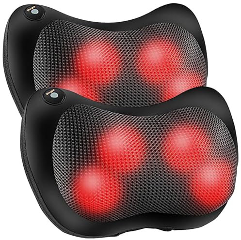 Newgen Medicals Fußmassage Kissen: 2er-Set Shiatsu-Massagekissen mit Wärmefunktion, 4 Massageköpfe (Nackenmassage Kissen, Massagekissen Rücken Nacken)