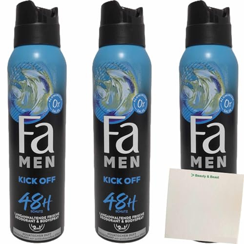 usy Bundle für Fa Men Men Kick Off 48h Schutz 3er Pack (3x150ml Deodorant & Bodyspray 2in1) + usy Block