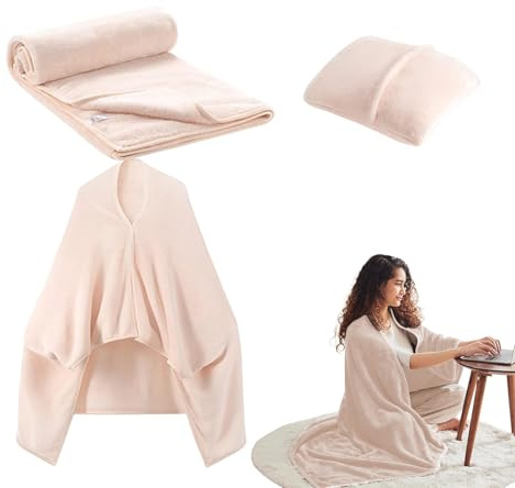 Cobija de viaje compacta para avión, ligera y compacta, poncho de franela suave para adultos, mujeres y hombres