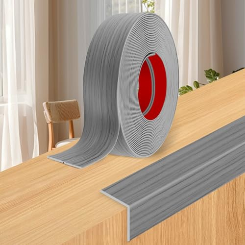 Baguette d’Angle PVC Cornière Moulure Murale Autocollante Protection Profilé Souple pour Bordure de carrelage Plafond (Bois Gris Clair, 4cm×3m)