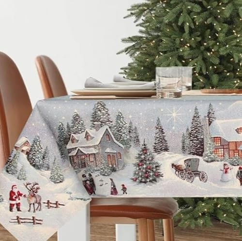 Gobelin Weihnachtstischdecke | Weihnachtliche Tischwäsche | Tischläufer | Tischdecke für Weihnachten und Neujahr (Abend zu Weihnachten (mit Lurex), 140x280 cm)