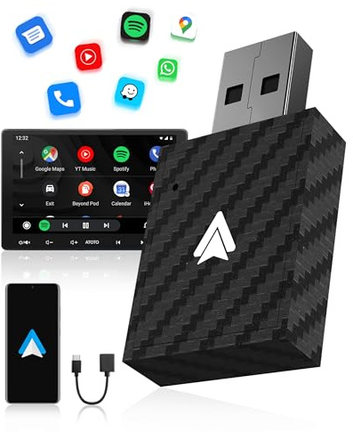 【2026 Verbesserte】 WityEye Android Auto Wireless Adapter, V5.3 Bluetooth Stabile Verbindung, 5.8 GHz WiFi Schnelle Datenübertragung, USB A/C, für Smartphone Android 11+