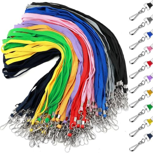 HORREX 30 Piezas Lanyard, 10 Colores Cuelga Llaves Cuello de 45 CM | Lanyard Cordón con Ganchos Giratorios, Cordones de Insignia para Cuello para Identificación Empleados Estudiantes