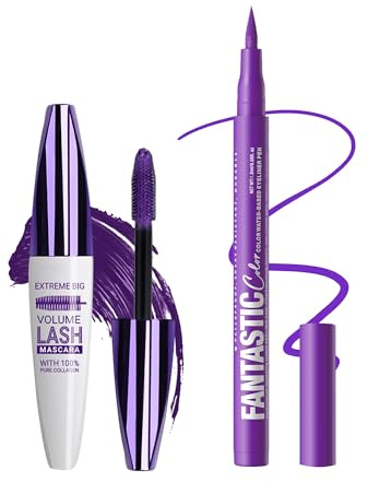 Mascara e eyeliner, colore viola, 5D, mascara telescopico, volume e lunghezza, ad asciugatura rapida, eyeliner liquido, durevole, impermeabile, resistente alle sbavature, trucco ad alta pigmentazione
