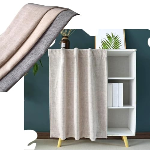 ZIUSFAC Kurz Vorhänge Für Bücherregal Schrankgardine Landhausstil Schrank Vorhang Staubdicht Verdunklungsvorhänge Mit Gleitschiene Küchenvorhang Einfarbig(Linen,80x150cm/31.5x59in)