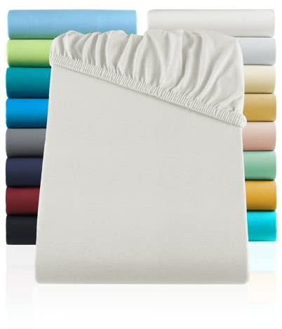 SHC by BaSaTex Jersey Spannbettlaken Bettlaken | Spannbetttuch Spannleintuch für Standardmatratzen aus 100% Baumwolle | 90x200-100x200 Farbe Weiss