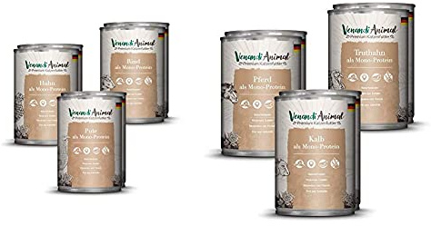 Venandi Animal Premium Nassfutter für Katzen, Probierpaket - Huhn, Ente, Rind- 6 x 400 g, 2.4 kg & Premium Nassfutter für Katzen, Probierpaket II, Pferd, Kalb, Truthahn, 6 x 400 g, 2.4 kg
