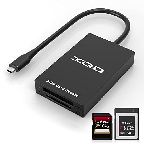 XQD Card Reader USB C XQD/SD Reader Dual Slot Memory Card Reader 5Gpbs Super Speed Support Sony G/M Series, Lexar 2933x/1400x USB Mark XQD Card,SD Card for Windows/Mac OS,Type C XQD Card Reader