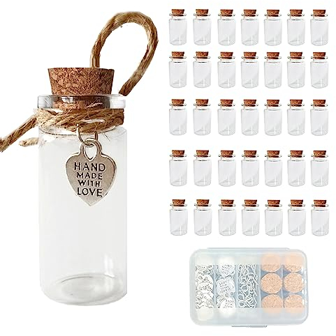 LOYONAL Mini Botellas De Cristal, Mini Frascos De Cristal, 35 Pcs 10ml Botellas De Cristal Con Corcho, Mini Botellas Boda, Botellitas Cristal Tapon Corcho
