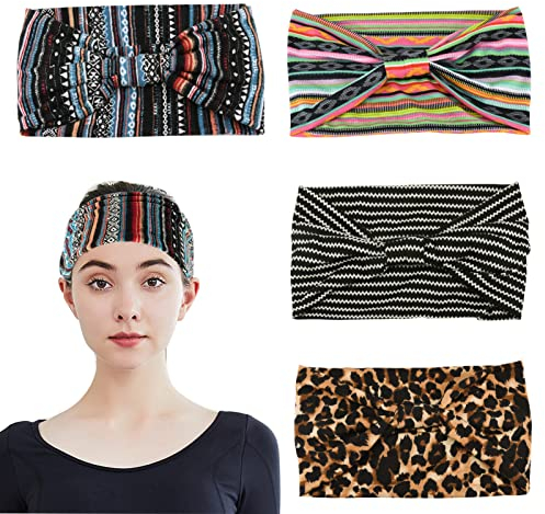 4 Stücke Stirnband Damen Boho Haarbänder Leoparden haarschmuck sport Elastische knot headband Yoga frauen stirnband criss cross stirnband haarband breit Kopfwickel für Damen Haaraccessoires