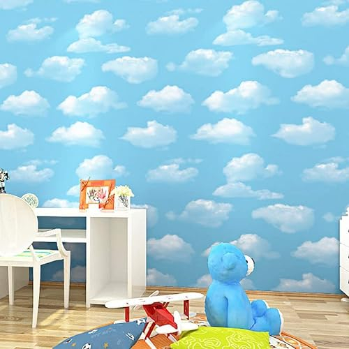 SAIMEYI Vliestapete Blauer Himmel Minimalistische Tapete Für Kinderzimmer, Schlafzimmer, Wohnzimmer Hintergrund Tapete. Blauer Himmel Decke Haus Oben Wallpaper