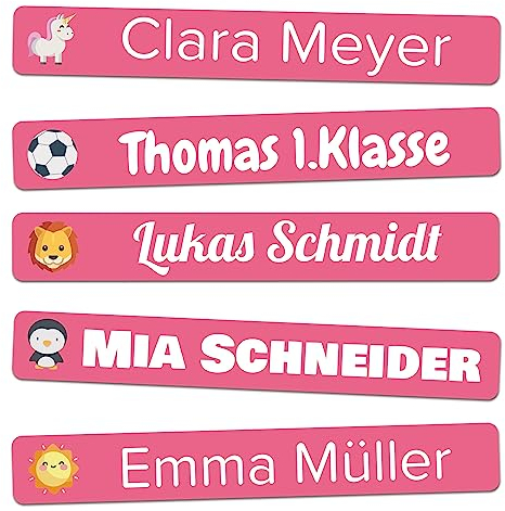 Namensaufkleber Kinder Schule für Schulsachen und Gegenstände (60 Stück) - Wasserfeste Namensschilder - Kita und Schule (Einhorn)