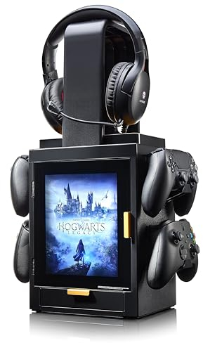 numskull Offizieller Hogwarts Legacy LED-Licht Gaming-Schrank, Controller-Halter & Headset-Ständer für PS4/PS5 & Xbox Series X|S - Mehrere LED-Lichteinstellungen - Offizielle Harry Potter-Merchandise