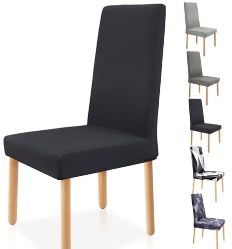 Zindoo Stuhlhussen Schwarz 6er Set Groß Stretch Stuhlbezug, Verdeckt Mängel an Alten Stühlen, Abnehmbarer Waschbar Stuhl Hussen für Konferenzen, Esszimmer, Büro, Familiendekoration