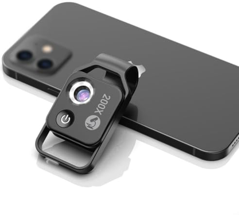 200X Tragbares Handy-Mikroskop mit LED und Universal-Clip-Makro, Handy-Mikroskop, HD-Identifikation, Schmuck, Vergrößerungslinse, kompatibel mit den meisten Handys (schwarz)
