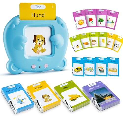 AHJ Sprechende Lernkarten Deutsch, Lernkarten Deutsch 112 Blätter 224 Wörter, Flash Karten Deutsch, Interaktives Sprachspiele Deutsch für Kinder ab 2-6 Jahr, Interaktives Lernkarten für Kinder -Blau
