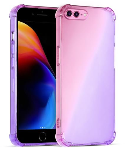 Xylota Cover per iPhone 7 Plus/8 Plus 5,5 Pollici, Trasparente Custodia Gradiente Aesthetic Protettiva Case, Anticaduta Sottile TPU Silicone Bumper Anti-Graffio Custodie per iPhone 8 Plus, Rosa/viola