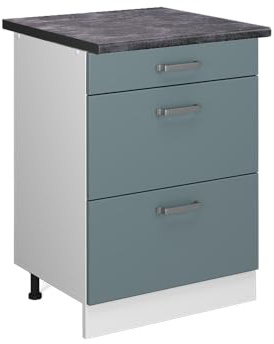 Vicco Meuble Cuisine R-Line, Bleu-Gris, 60cm avec tiroirs, PT Anthracite, pour Une Combinaison Libre au Sein de systèmes de Cuisine modulaires
