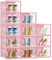 SIMPDIY Shoe Storage Box,12 pcs Shoe Box Clear Plastic Stackable, Shoe Organizer Containers with Lids for Women/Men,Fit up to UK 12,Pink
