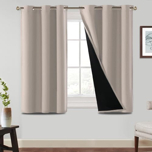BellaHills Gardinen Blickdicht Wohnzimmer Vorhänge mit Ösen Vorhang 2Set H137 xB117cm Thermo Vorhänge Kälteschutz 100% Blackout Thermal Curtains Natur