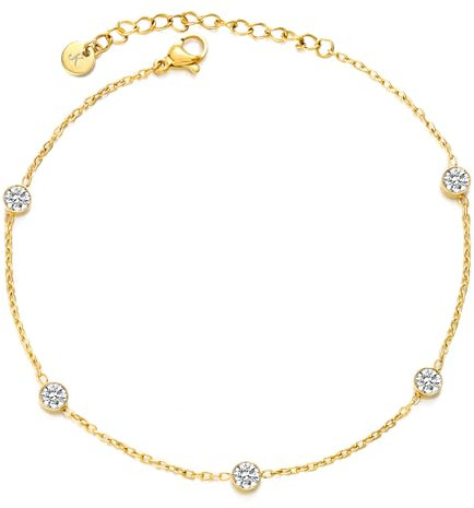 Kim Johanson® Edelstahl Damen Armband *Gina* in Silber, Gold & Roségold | Armkette mit funkelnden Zirkonia Dots | Wasserfest | Boho Schmuck für Frauen | Verstellbare Länge | Inkl. Schmuckbeutel