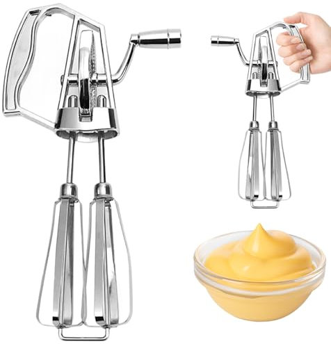 Hintyne Frusta per Le Uova a manovella Frusta per Le Uova a manovella Frusta Rotante in Acciaio Inox Frusta per Uova a Doppia Testa Frusta Portatile con manovella Utensile da Cucina Portatile Piccolo