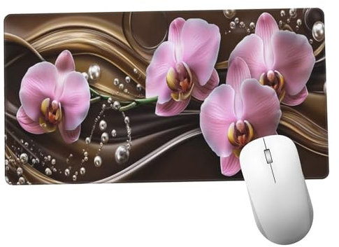 Tapis de Souris Violet XXL Tapis de Bureau Phalaenopsis 1600x800x3mm Desk Mat Gaming Lavable Pad pour Ordinateur, avec Base en Caoutchouc Antidérapante Pad pour Gamer, PC, Personnel de Bureaux Y1147