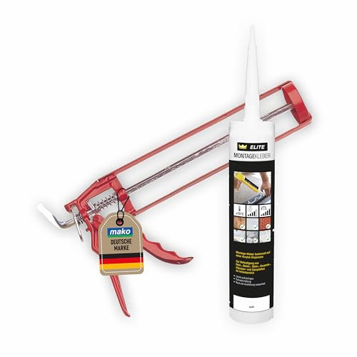 ELITE Kartuschenpistole & Montagekleber Set – Robustes Werkzeug mit Metallausführung, glatter Schubstange und Baukleber mit 130 kg/m² Klebekraft, ideal für präzise Anwendungen im Innenbereich