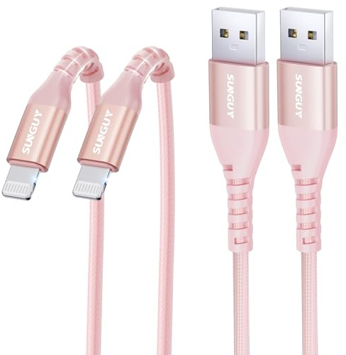 USB to Lightning Cable 0.3M [2Pack], iPhone Charger Cable for Carplay, Pink | iPhone Lightning Cable Nylon Braided Compatible with iPhone 14/13/12/11 Pro Max Mini X XS XR 8 Plus 10 SE iPad