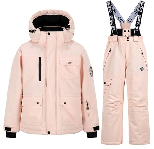 AMhomely Kids 2 Piece Ski Suit-Boys Girls Waterproof Puffer Jacket and Snow Bib Pants Set,Snowproof Snow Outfit with Pocket,Windproof Warm Overalls,Outdoor Holiday3-14 Years