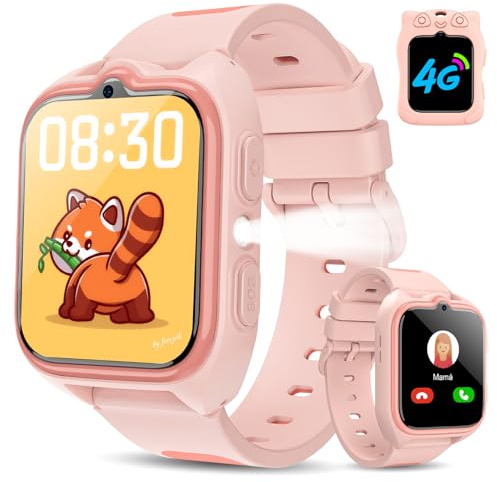 IOWODO Smartwatch Kinder mit GPS, Uhr mit 4G-Anruffunktion & SOS-Notruf, 800mAh 5-Tage Akku, Wasserdicht IP67, Schulmodus & Lernspiele, Für Kinder 5-12 Jahre, Mädchen, Rosa