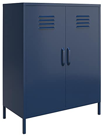 Bradford Metallschrank Marineblau, 79 x 39 x 100 cm, Aufbewahrungsschrank mit 2 Türen und 3 Regalböden, Spindschrank aus Metall für Büro, Wohnzimmer und Flur